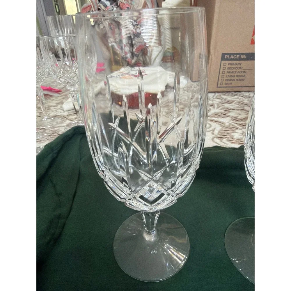 Set of 2 Gotham lady Anne Crystal Iced Tea Glasses  Goblets Diamond Cut Clear